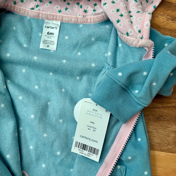 Baby Girl Clothes New Carter's 6 Month Blue Fleece Fox Hooded Outfit 6M NEW - Picture 3 of 4